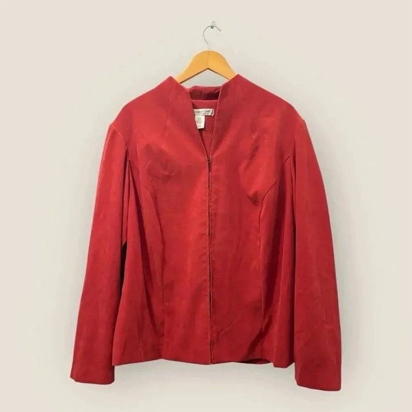 Women's XL Red Zip-Up Jacket Long Sleeve Casual Formal - Picture 1 of 5